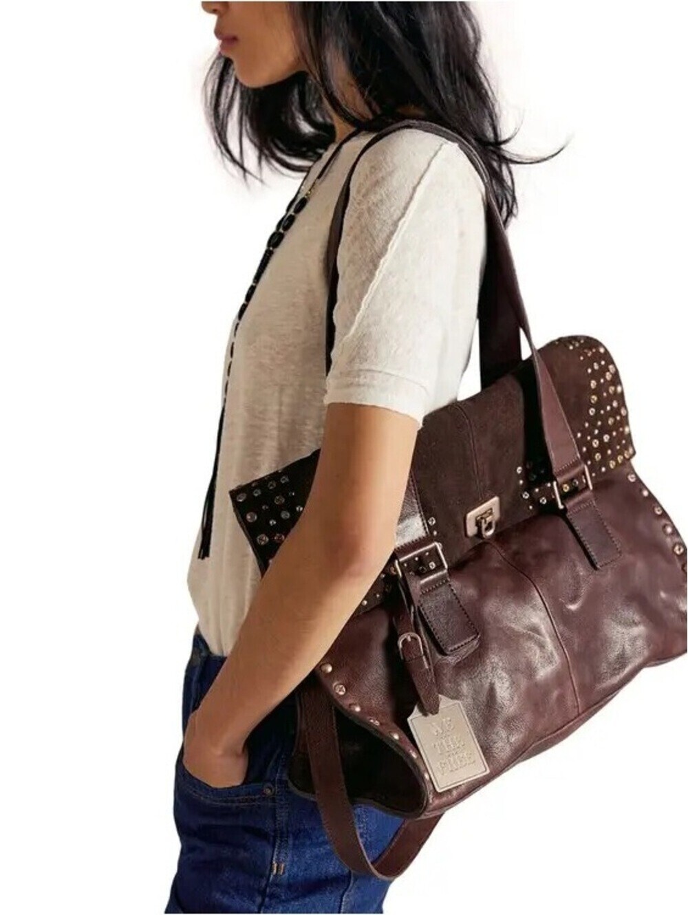 FREE PEOPLE We The Free Shay Stud Tote in Espresso NWT $298 - Picture 2 of 8